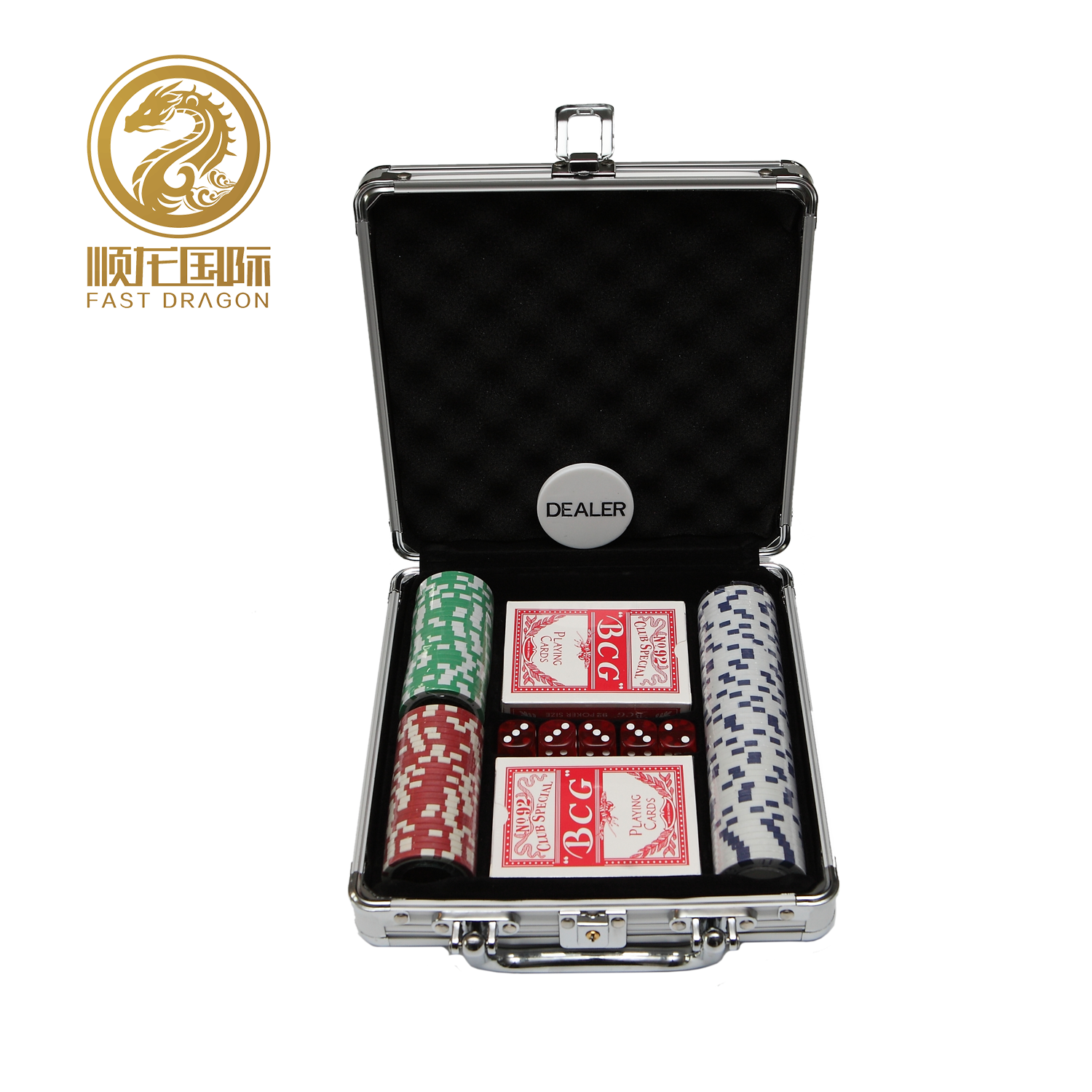 DRA-GB2003 11.5g ABS Casino Texas Poker Chips Sets with Rounded Corner Aluminum Case 